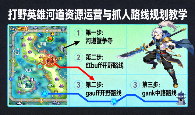 王者荣耀打野英雄河道资源运营与抓人路线规划教学画面